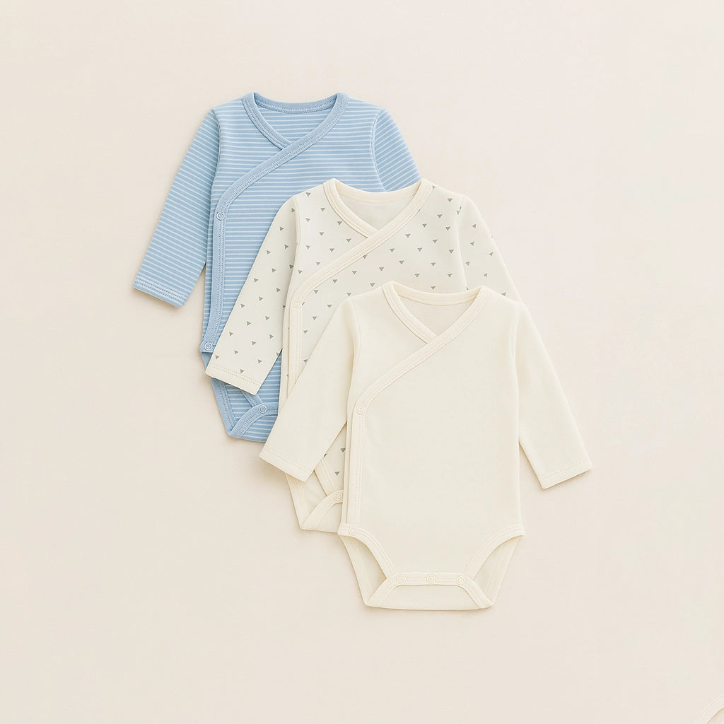 Front view of Sincdoo PLA baby romper in style, breathable and skin-safe for infants