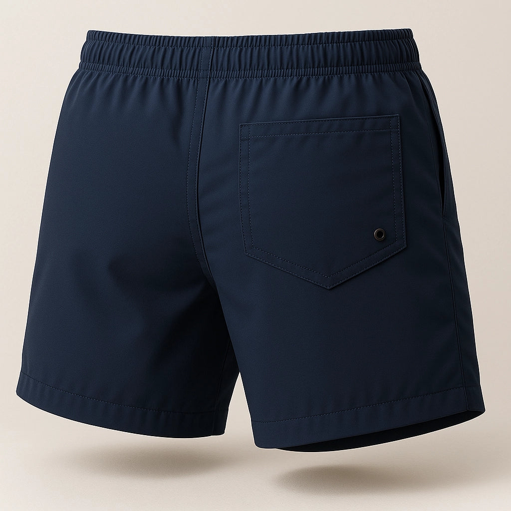 3D back view of Sincdoo PLA beach shorts, lightweight, breathable, and made from sustainable PLA fabric, perfect for eco-conscious consumers.