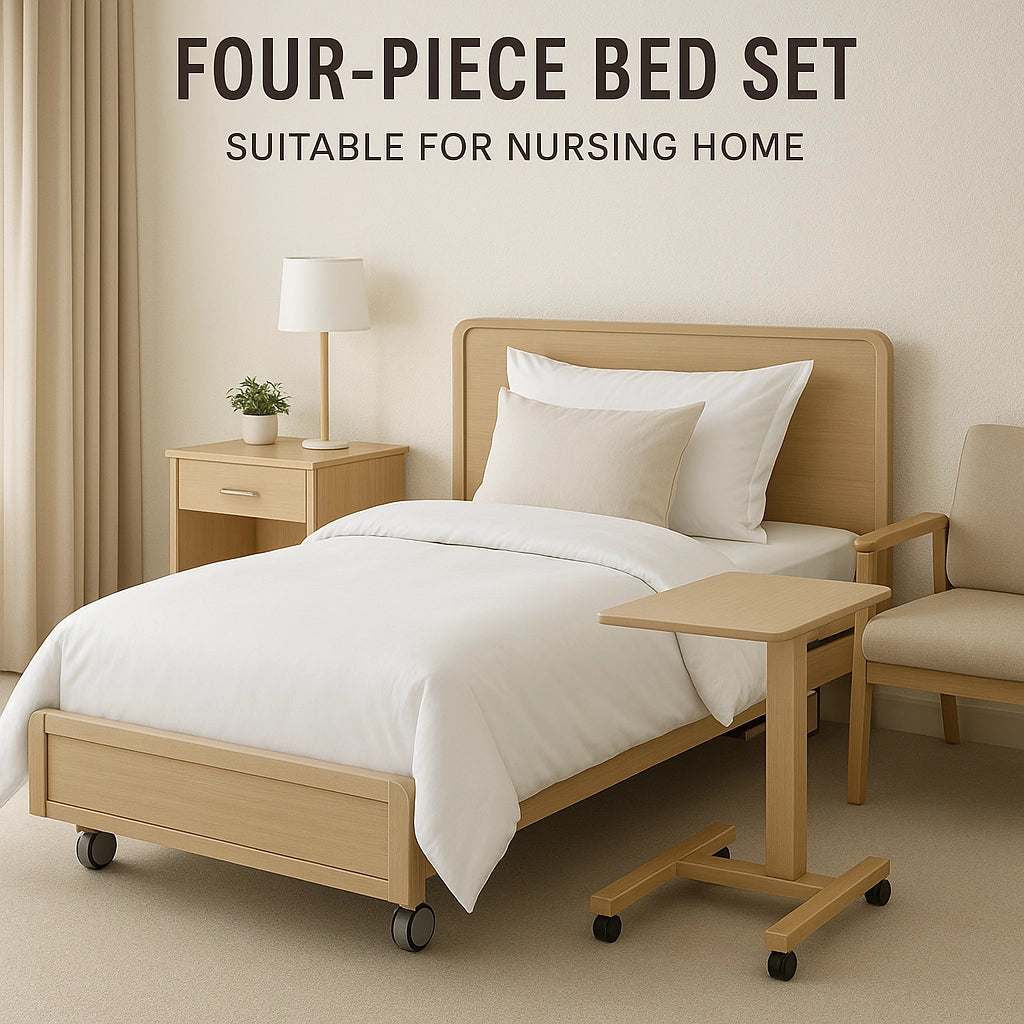 Sincdoo PLA bedding set placed on a nursing home bed, offering sustainable comfort and safety for elderly health with breathable, skin-safe fabric.