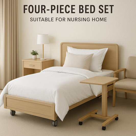 Sincdoo PLA bedding set placed on a nursing home bed, offering sustainable comfort and safety for elderly health with breathable, skin-safe fabric.