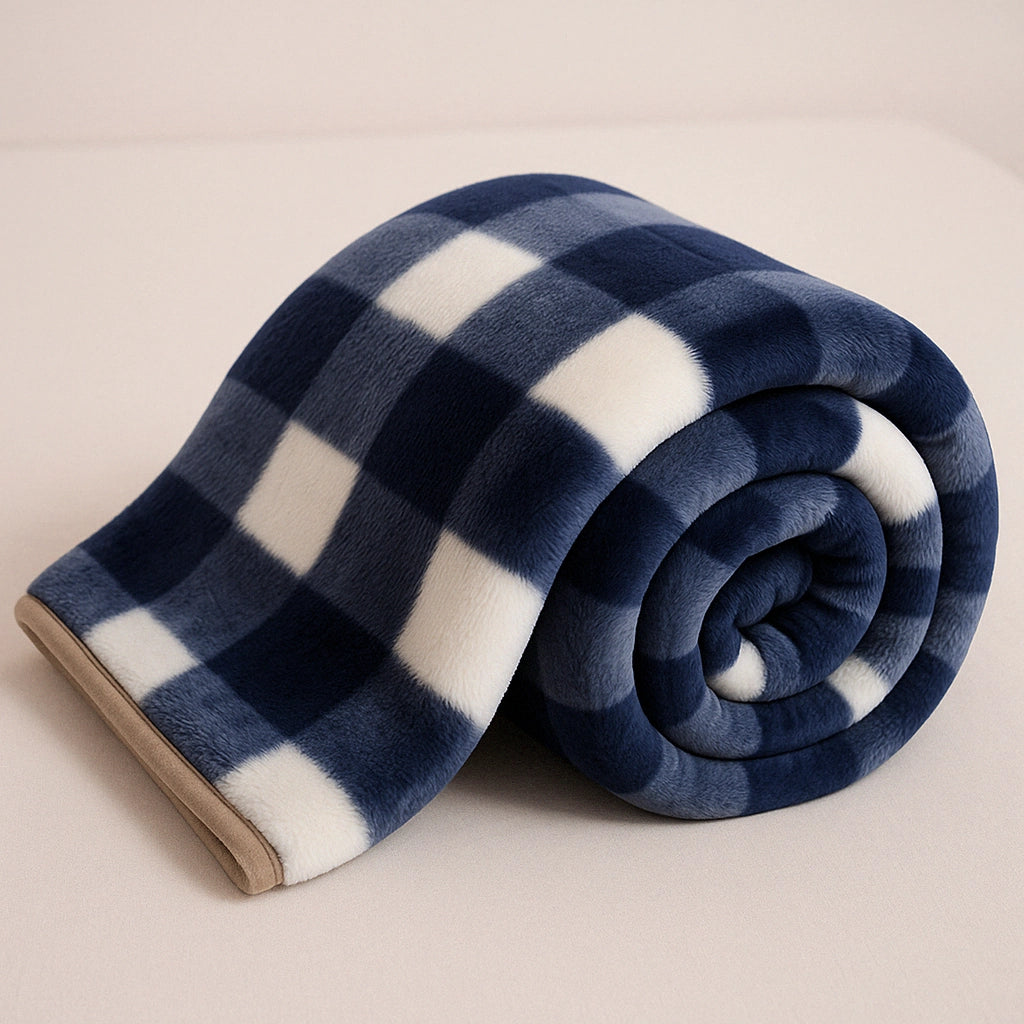 Dark-colored Sincdoo PLA blanket rolled up, highlighting its ability to provide warmth, comfort, and antibacterial protection with a sustainable, plant-based fiber composition.