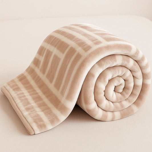 Soft, light-colored Sincdoo PLA blanket rolled up, demonstrating its anti-static and eco-friendly features, perfect for sensitive skin.