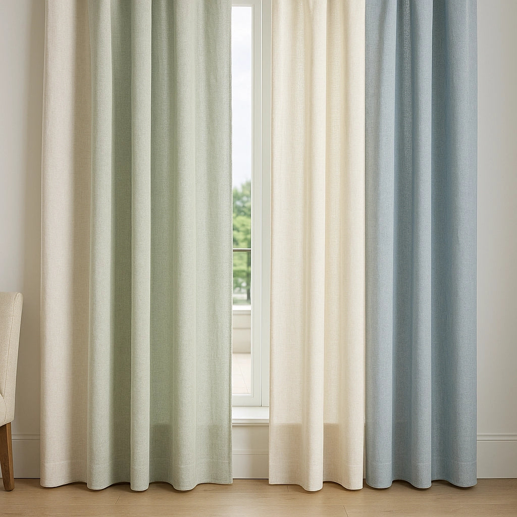Front view of Sincdoo PLA curtain fabric, offering improved antibacterial and dust-mite protection, with no formaldehyde and reduced microplastic risks.