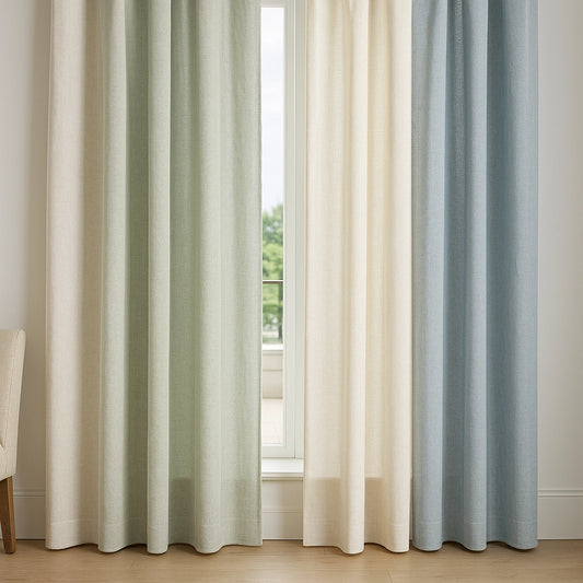 Front view of Sincdoo PLA curtain fabric, offering improved antibacterial and dust-mite protection, with no formaldehyde and reduced microplastic risks.
