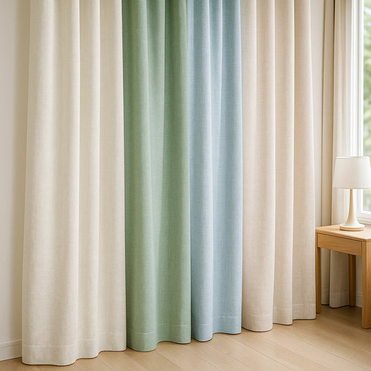 Side view of Sincdoo PLA curtain fabric, showcasing its antibacterial, breathable properties, and eco-friendly composition for a healthier living environment.