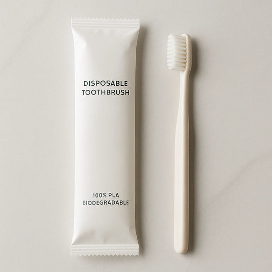 Sincdoo PLA disposable toothbrush for hotels, offering a sustainable and eco-friendly option without changing consumer habits, promoting a better hotel experience while supporting sustainability and ESG goals.