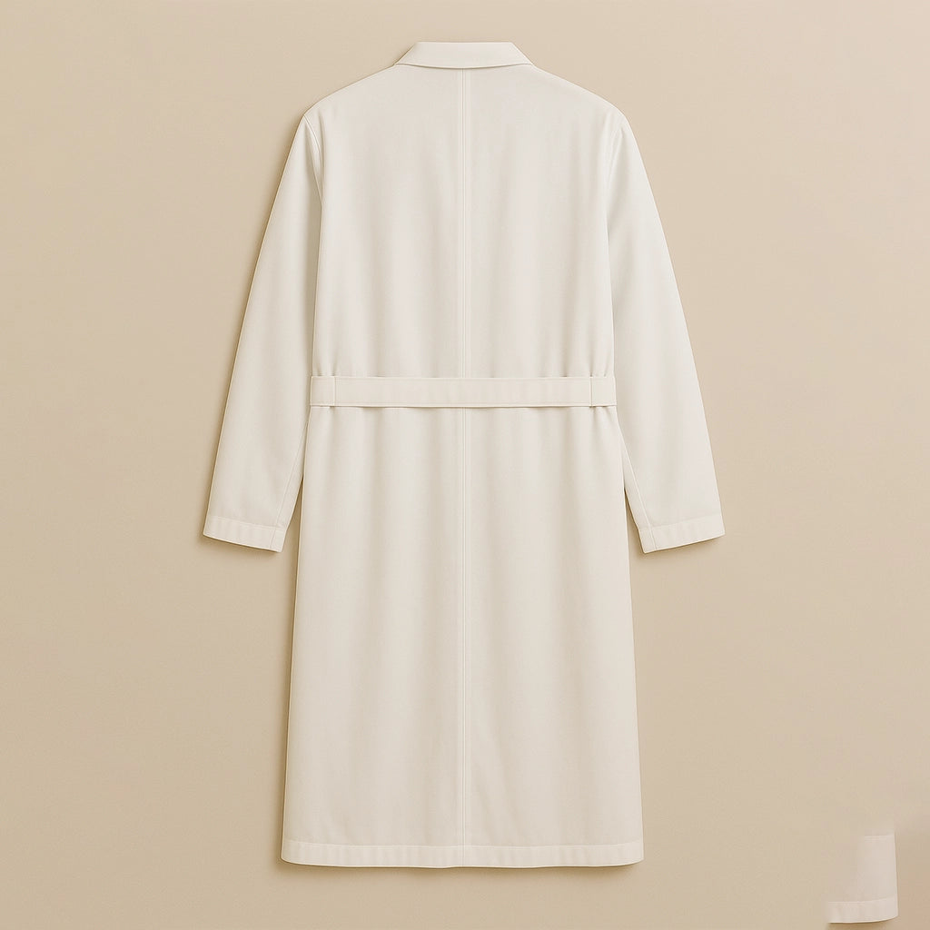Flat back view of Sincdoo PLA doctor's lab coat, designed for comfort, durability, and antibacterial protection, ideal for healthcare professionals.