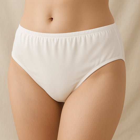 On-body view of disposable underwear made from PLA and modal blend, offering antibacterial, microplastic-free, and skin-friendly comfort.