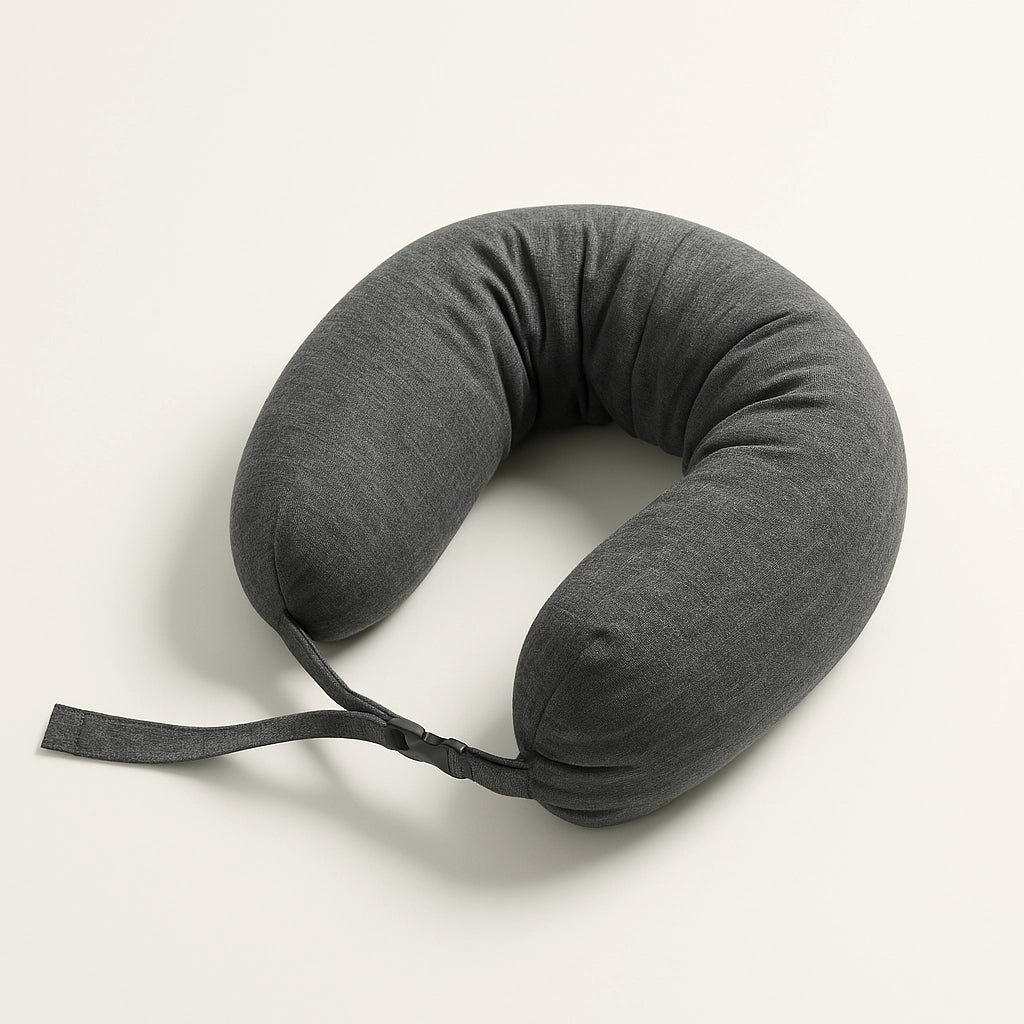 3D view of Sincdoo’s PLA neck pillow, showing ergonomic U-shape and plant-based fiber structure.