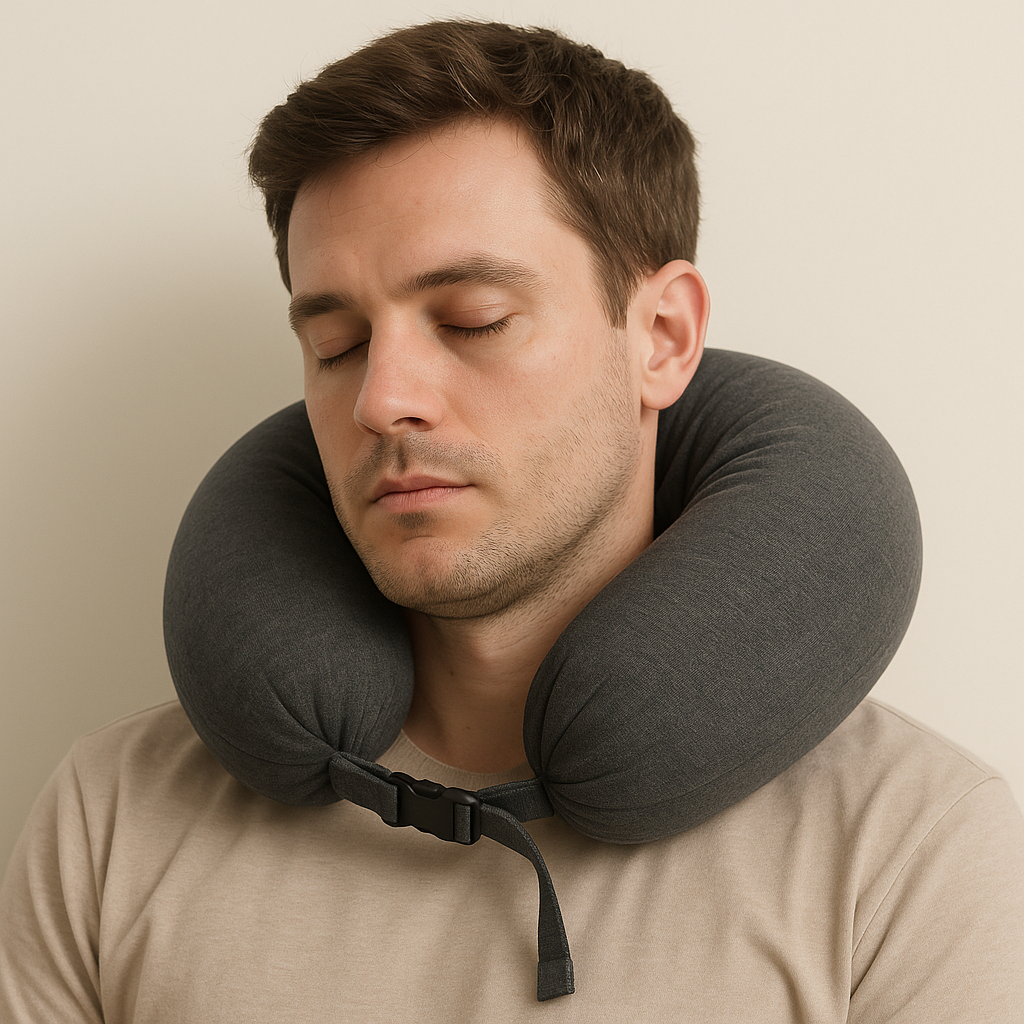 PLA U-shaped neck pillow worn around the neck, offering breathable support and eco-friendly comfort.