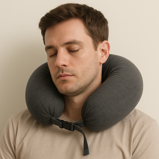 PLA U-shaped neck pillow worn around the neck, offering breathable support and eco-friendly comfort.