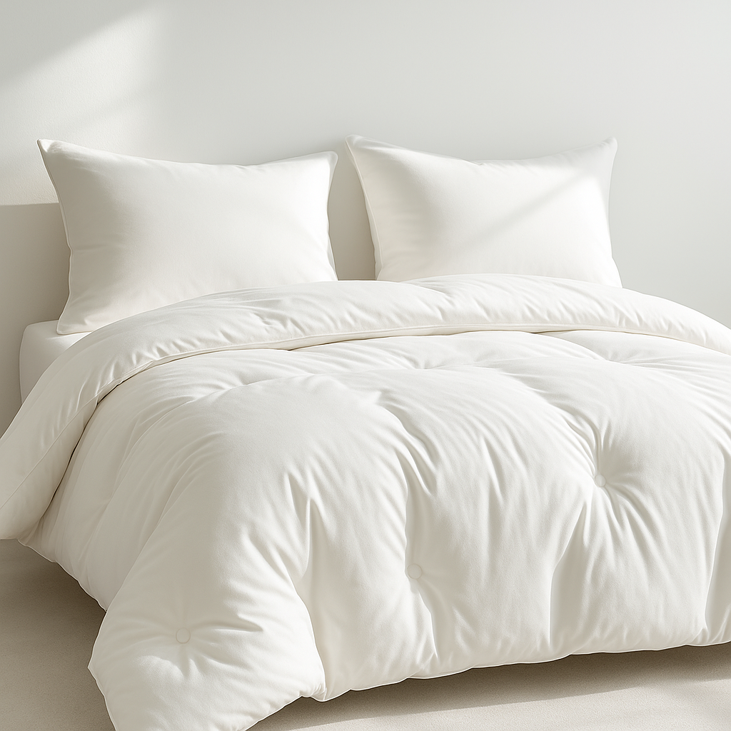 Sincdoo PLA quilt on a bed, highlighting its natural softness, antibacterial properties, and sustainable materials for a healthier, more eco-conscious sleep.