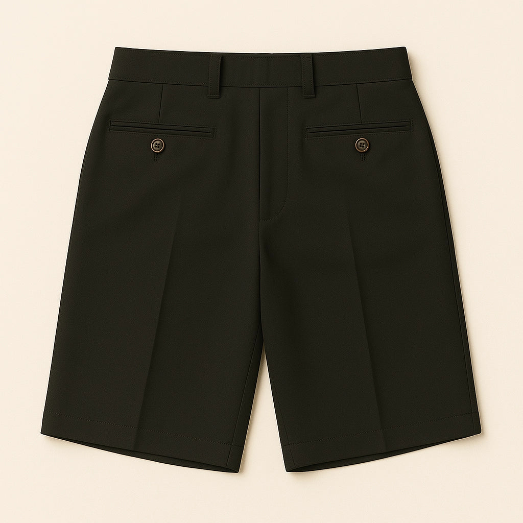 Flat lay back view of PLA blend shorts by Sincdoo, ideal for sustainable fashion