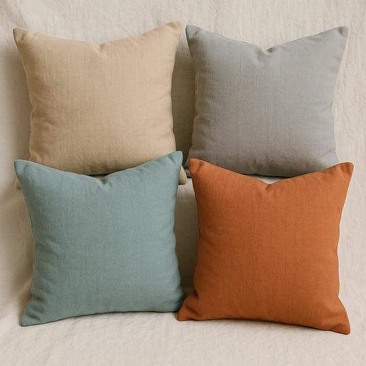 Collection of 4 PLA square pillows with eco-friendly PLA fabric exterior and PLA fiber filling, ideal for reducing carbon footprint and supporting ESG initiatives in businesses.