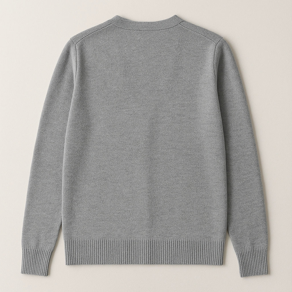 Flat back view of eco-friendly PLA-wool cardigan, designed for elegance and long-lasting comfort.