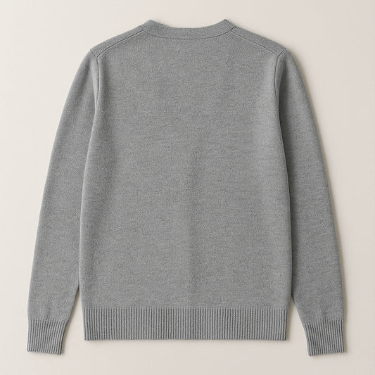 Flat back view of eco-friendly PLA-wool cardigan, designed for elegance and long-lasting comfort.
