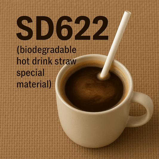 Sincdoo SD622 biodegradable hot drink straw material, designed specifically for hot beverages, providing a sustainable, eco-friendly alternative to plastic straws.