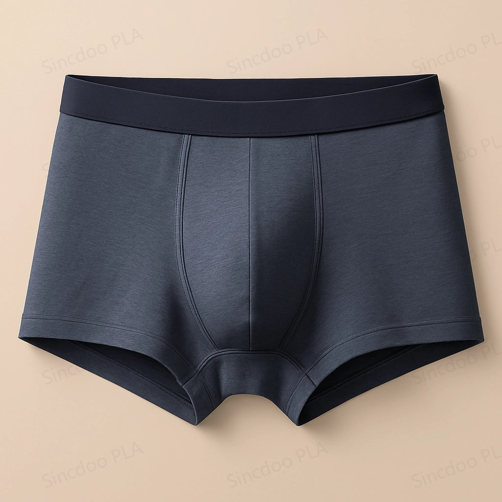 Flat front view of Sincdoo men's PLA underwear, made from breathable, eco-friendly PLA fabric, providing a soft and comfortable fit.