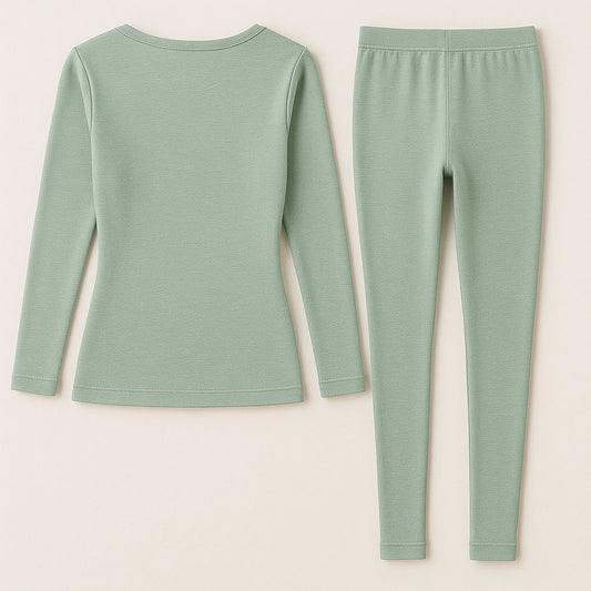 Front view of Sincdoo women's thermal underwear made with sustainable PLA fabric, designed for warmth, softness, and breathability.