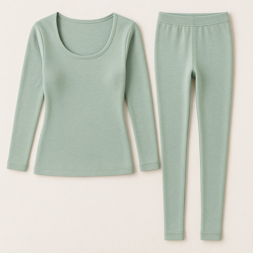 Front view of Sincdoo women's thermal underwear made with sustainable PLA fabric, designed for warmth, softness, and breathability.