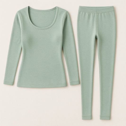 Front view of Sincdoo women's thermal underwear made with sustainable PLA fabric, designed for warmth, softness, and breathability.