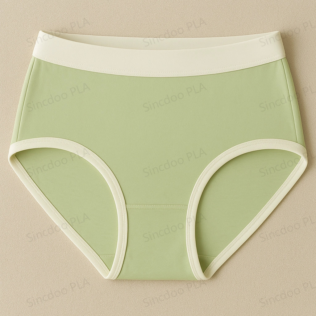 Flat front view of customizable women's PLA underwear, crafted from soft and breathable PLA fabric, ideal for sensitive skin.