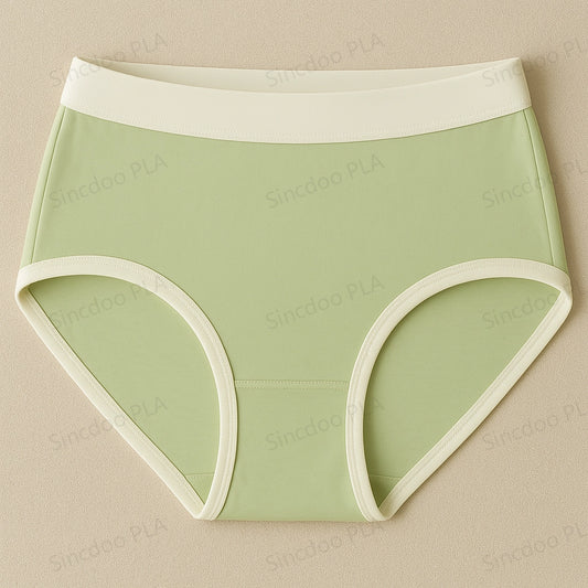 Flat front view of customizable women's PLA underwear, crafted from soft and breathable PLA fabric, ideal for sensitive skin.