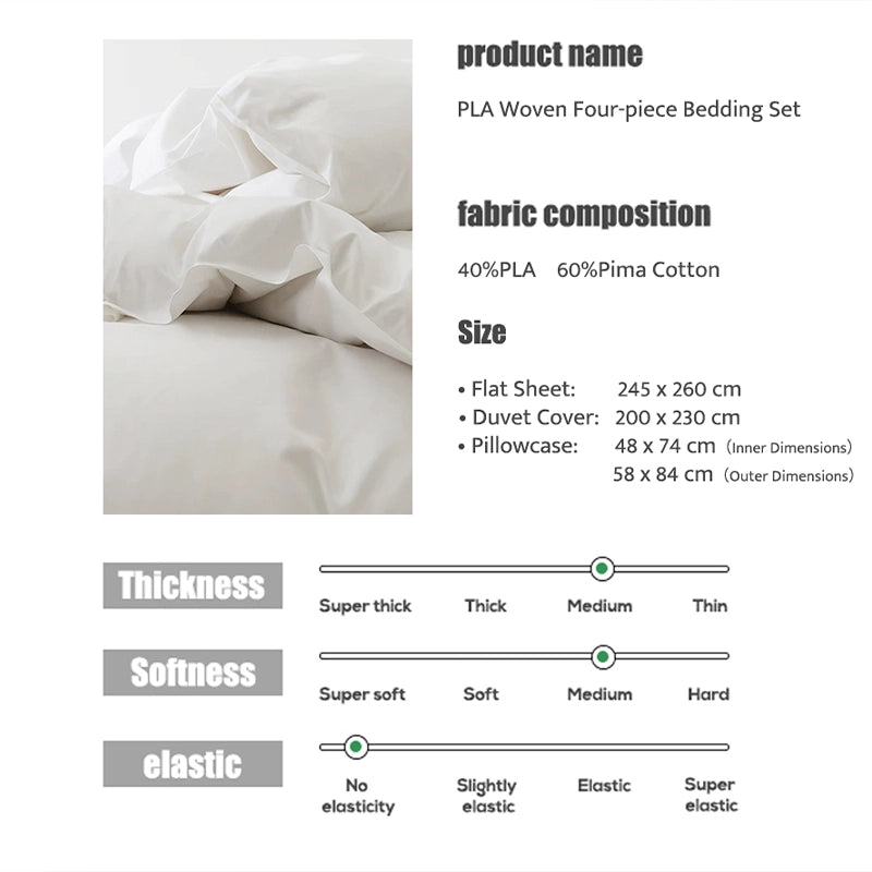 Technical specifications of Sincdoo PLA bedding – sustainable, hypoallergenic, and long-lasting.