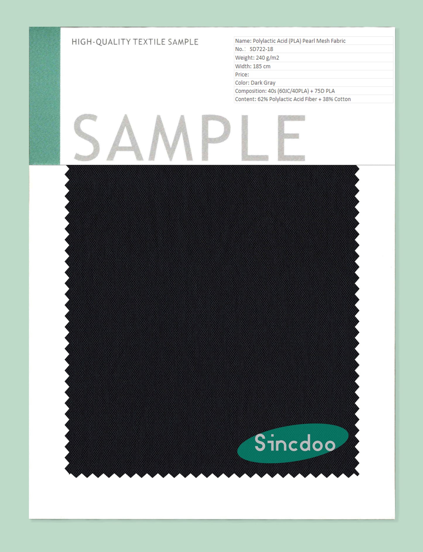 Polylactic Acid (PLA) Fiber and Cotton Fiber Blend Fabric Sample