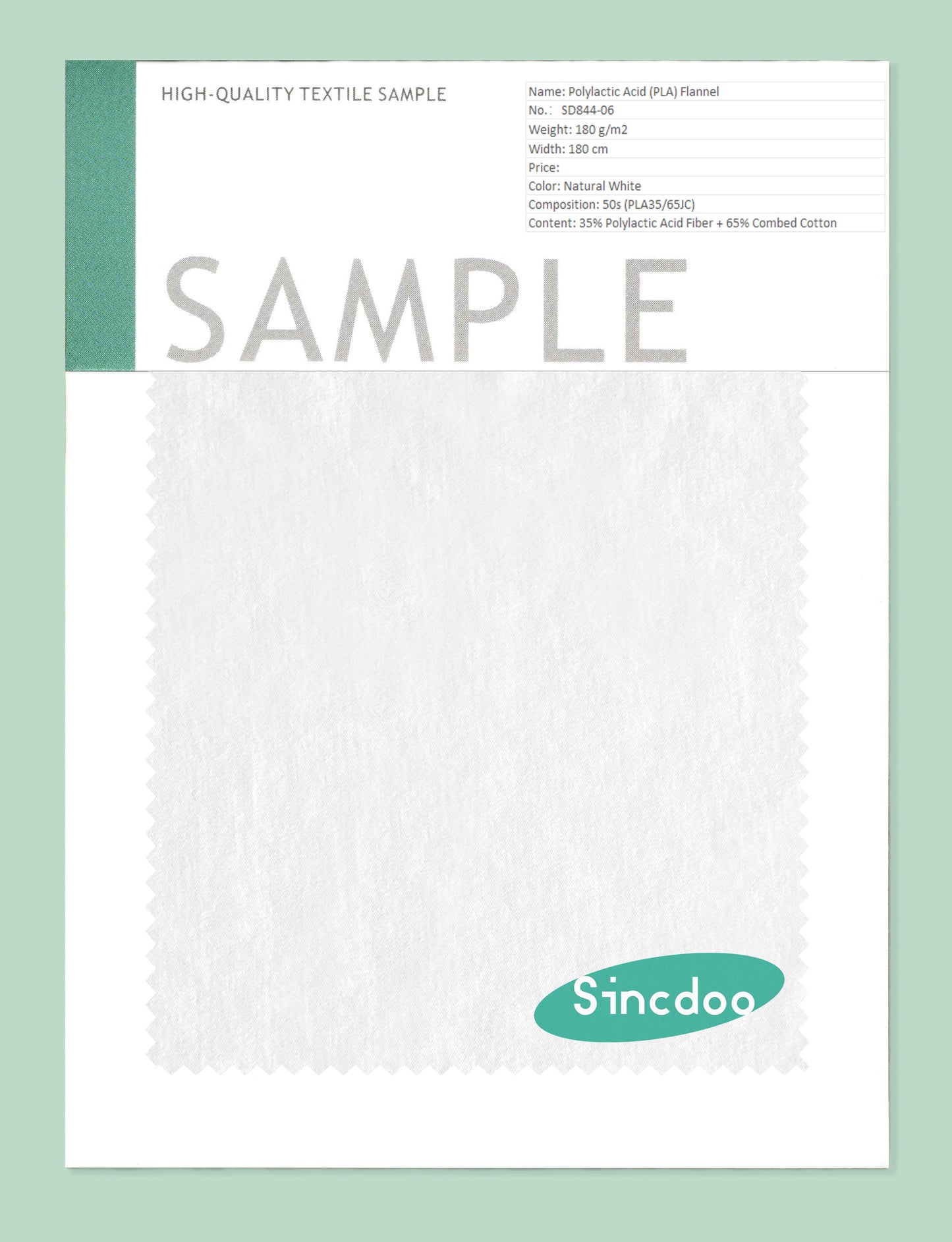 Polylactic Acid (PLA) Fiber and Cotton Fiber Blend Fabric Sample