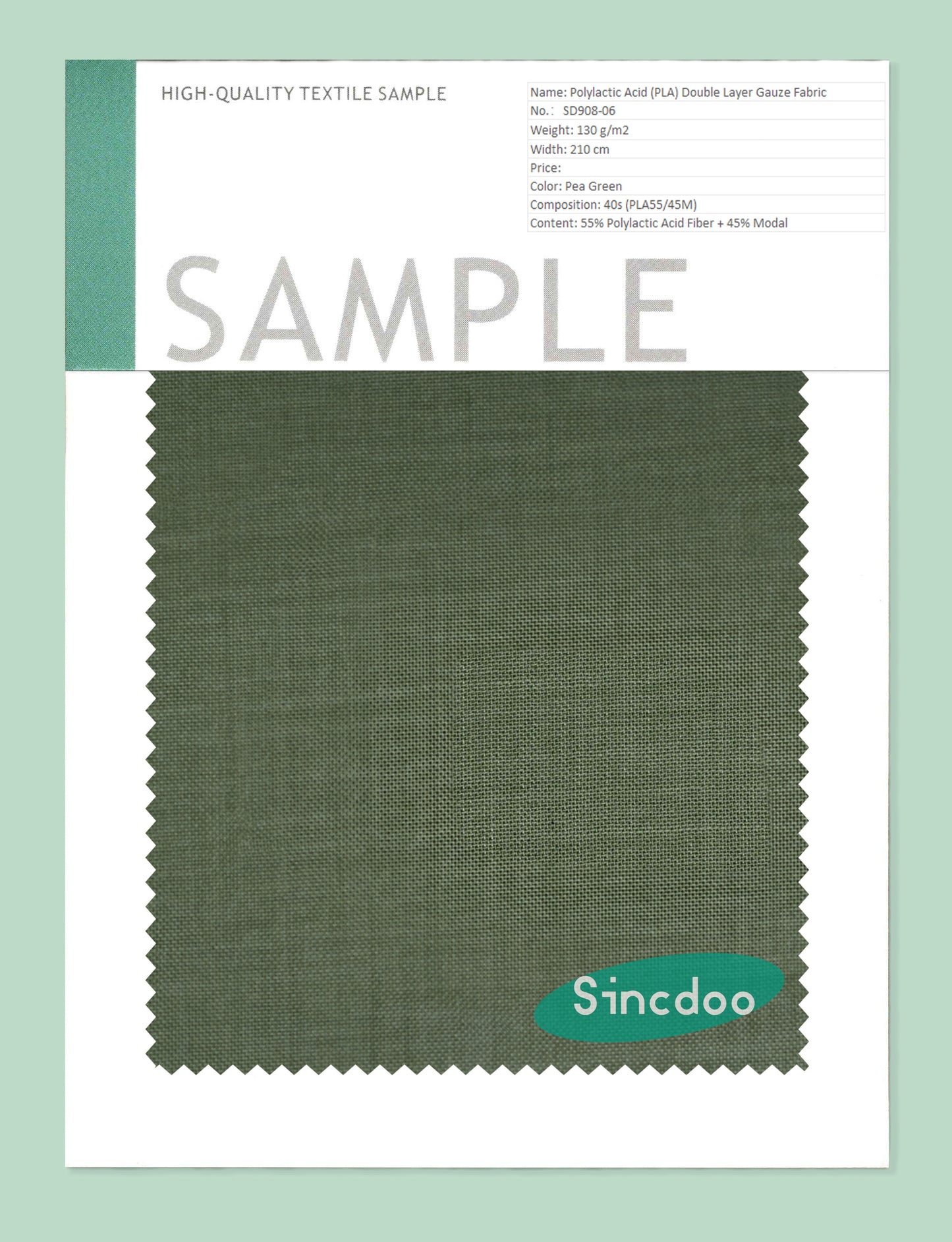 Polylactic Acid (PLA) Fiber and Modal Fiber Blend Fabric Sample