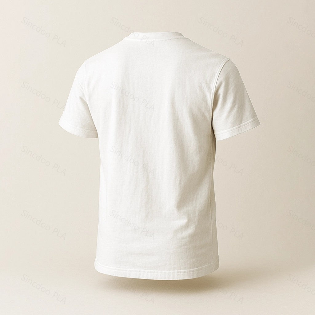 3D back angle of customizable PLA T-shirt, ideal for green apparel brands