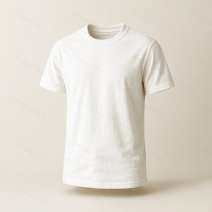 3D front angle of PLA T-shirt, showing eco-friendly fabric texture and fit