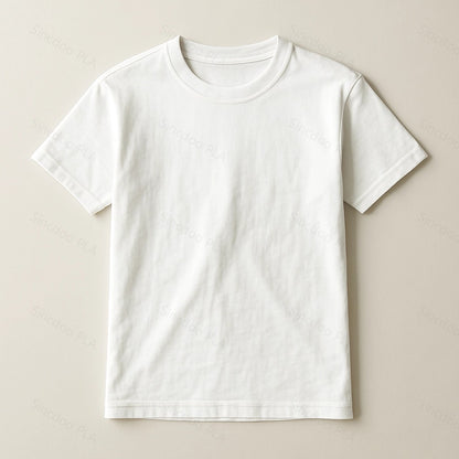 Flat front view of custom PLA T-shirt, eco-friendly fabric made with 100% PLA or PLA blend