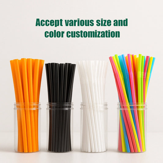 Sincdoo customizable PLA drink straws available in various colors and styles, made from eco-friendly, biodegradable PLA material, perfect for restaurants, cafés, and events.