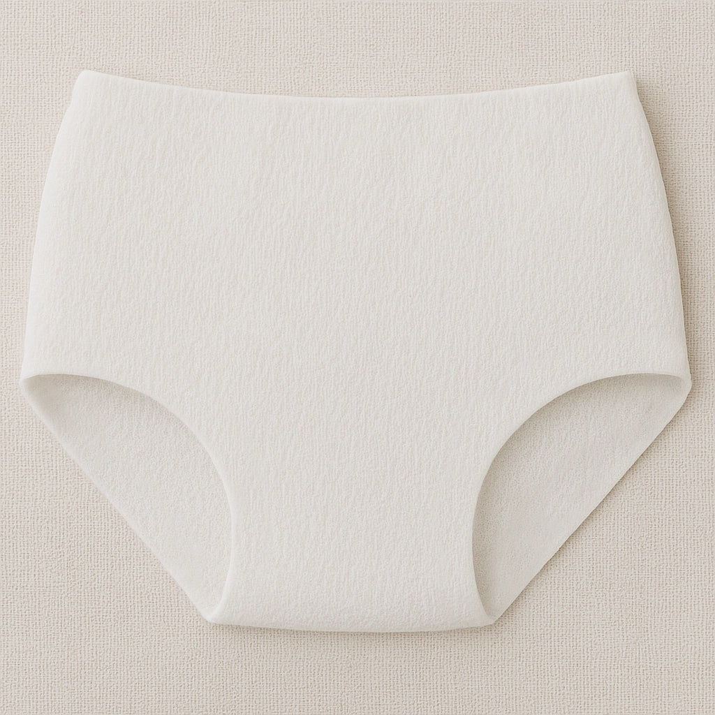 Flat view of Sincdoo 100% PLA disposable underwear, made from eco-friendly PLA fabric, soft and breathable for short-term use.