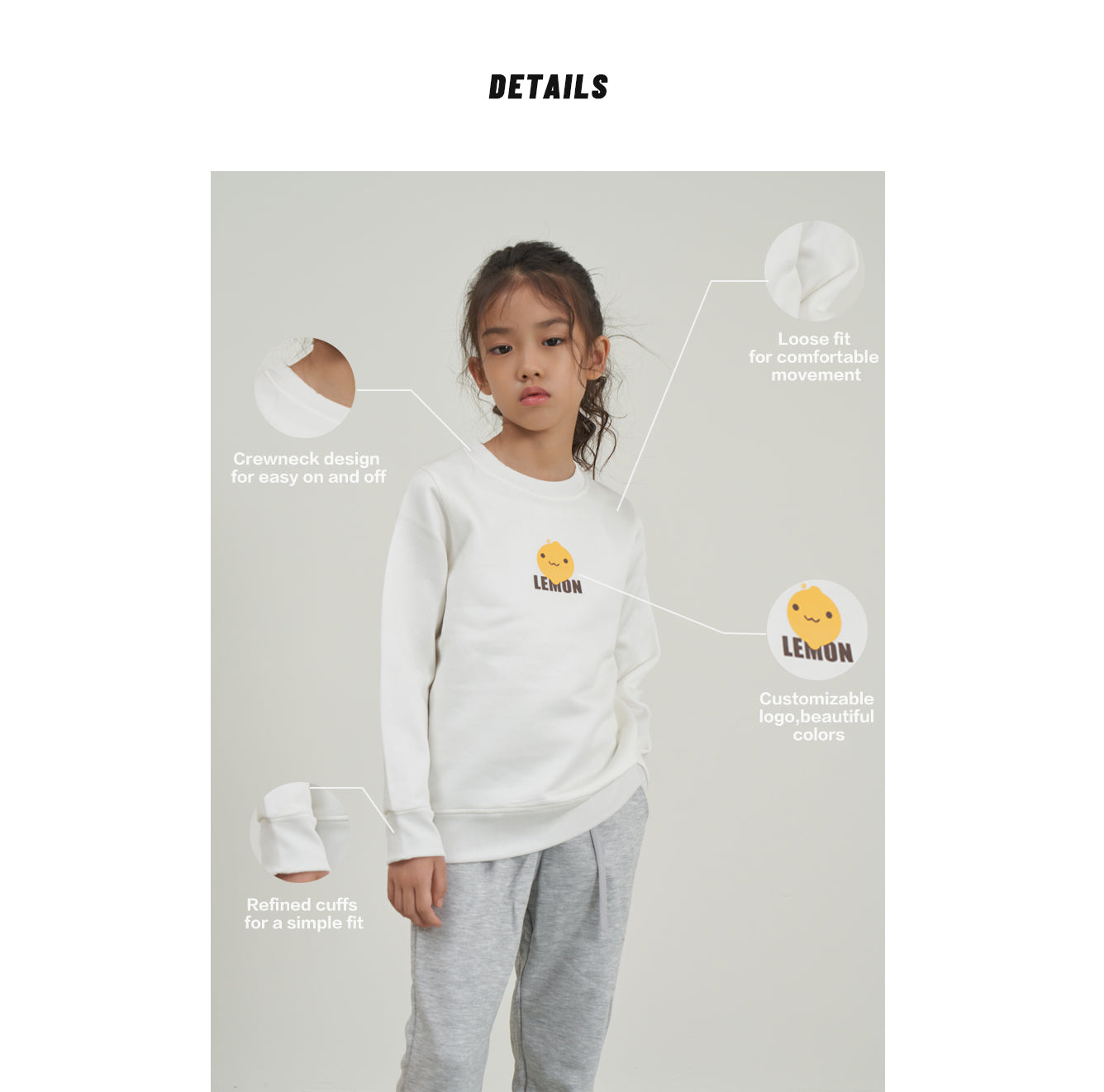 Round neck pullover children's long-sleeved men's and women's casual tops by polylactic acid (corn fiber)